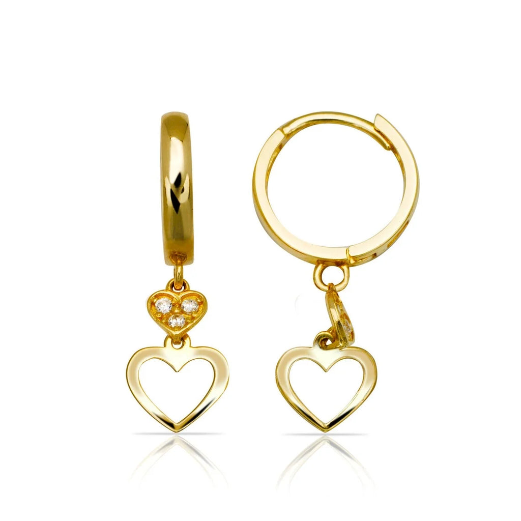 Yellow Gold Huggies 14k with CZ Dangling Hearts