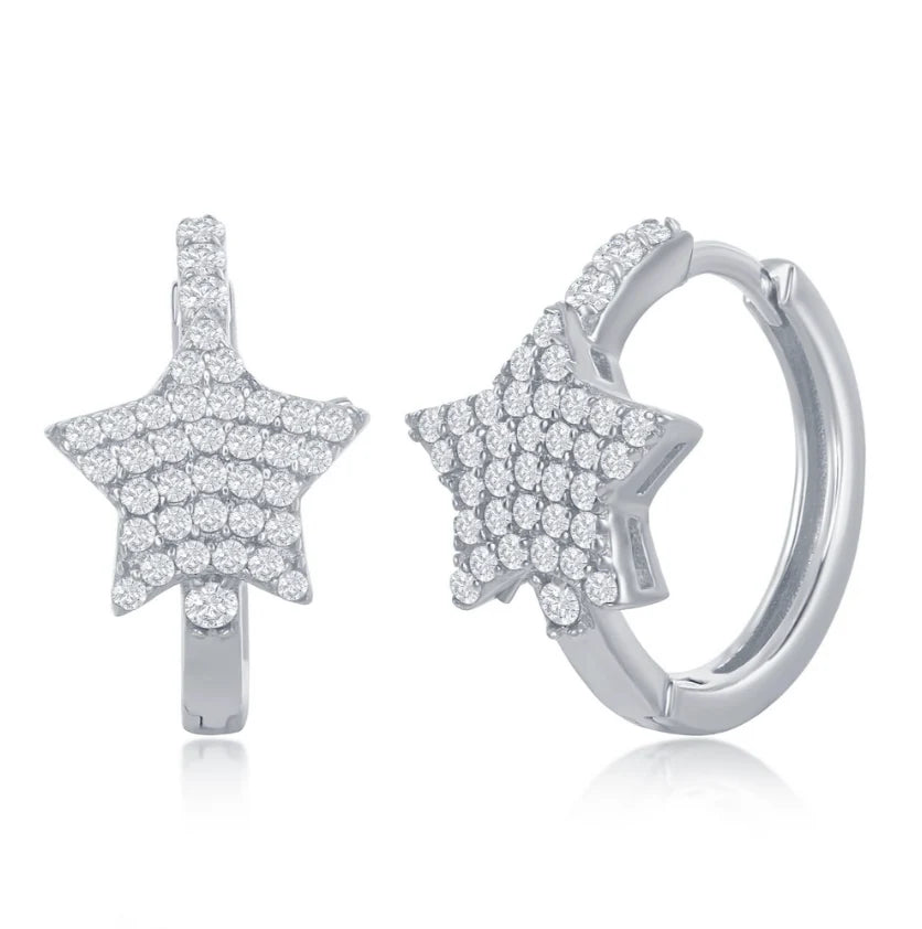 Children's Sterling Silver Micro Pave CZ Star Huggie Hoop Earrings