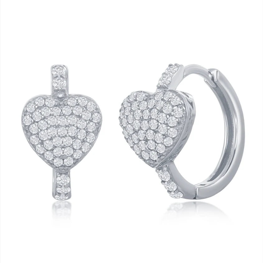 Children's Sterling Silver Micro Pave CZ Heart Huggie Hoop Earrings