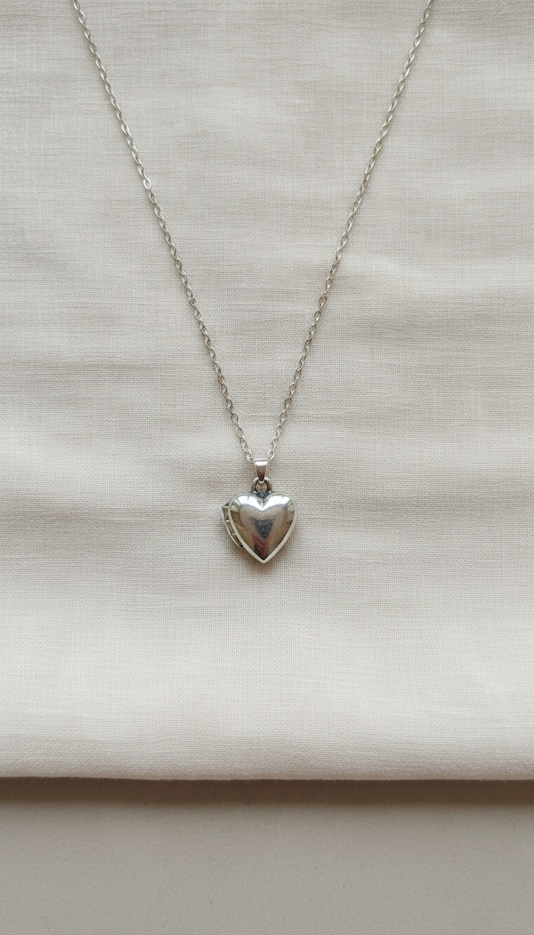 Petite Silver Heart Locket Necklace