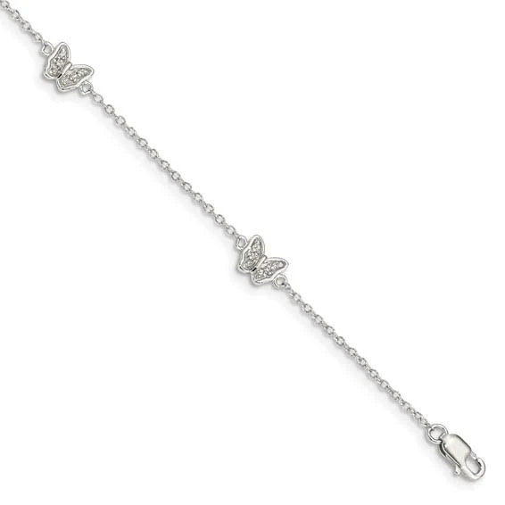Children's Sterling Silver Bracelet w/ CZ Butterfly's