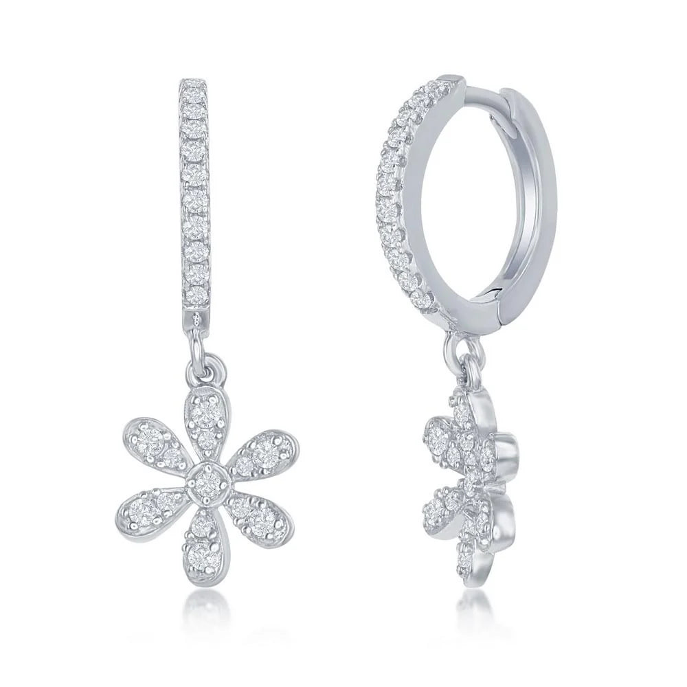 Children's Sterling Silver CZ Flower Huggies