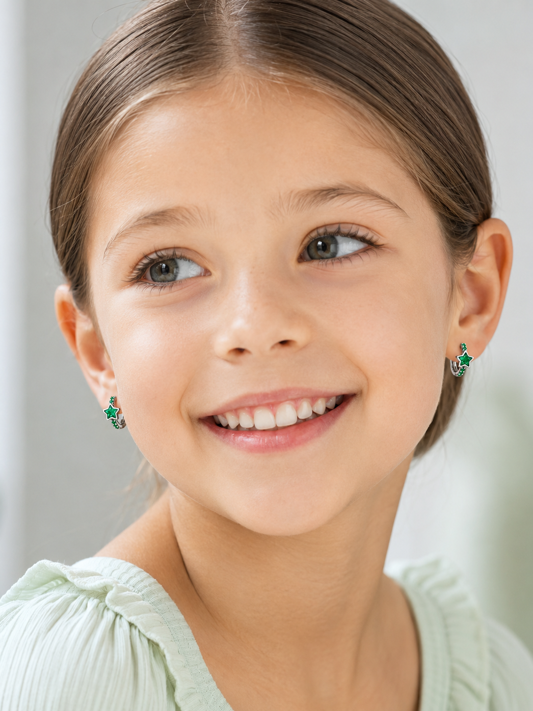 Sterling Silver Green Star Huggie Earrings