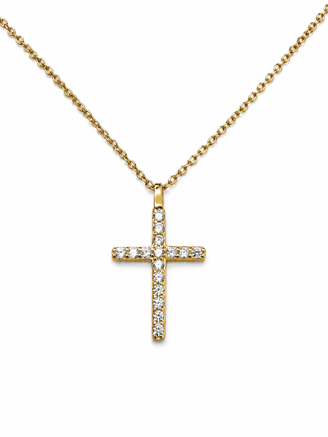 Sterling Silver Gold Plated CZ Cross Pendant Necklace