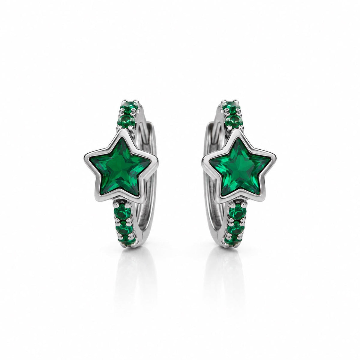 Sterling Silver Green Star Huggie Earrings